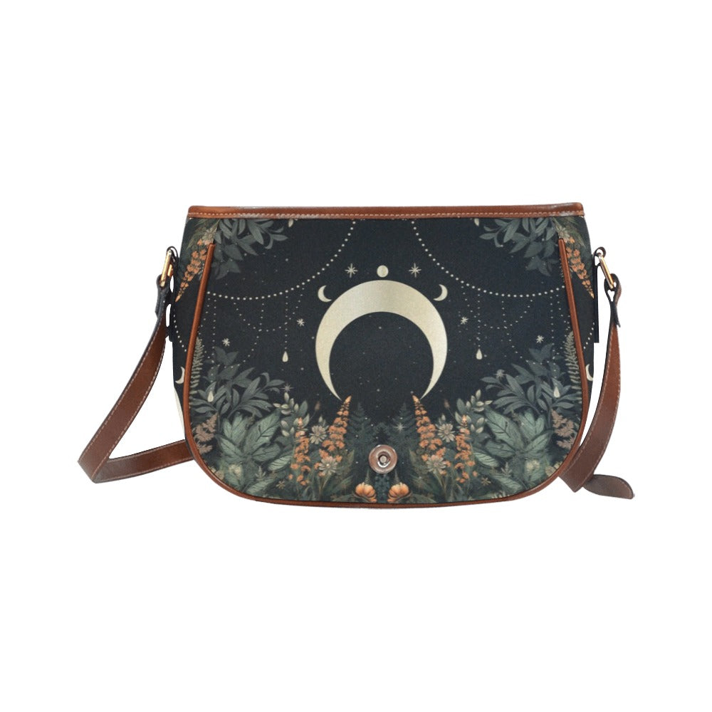 Lush Forest Moon Phase Witchy Canvas Saddle Bag | Sense Forest
