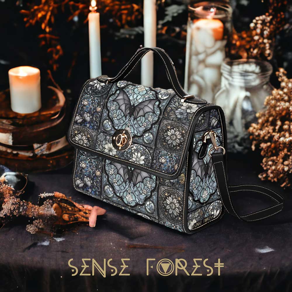 Medieval Stained Glass Bat Satchel Bag and Wallet Set | Sense Forest