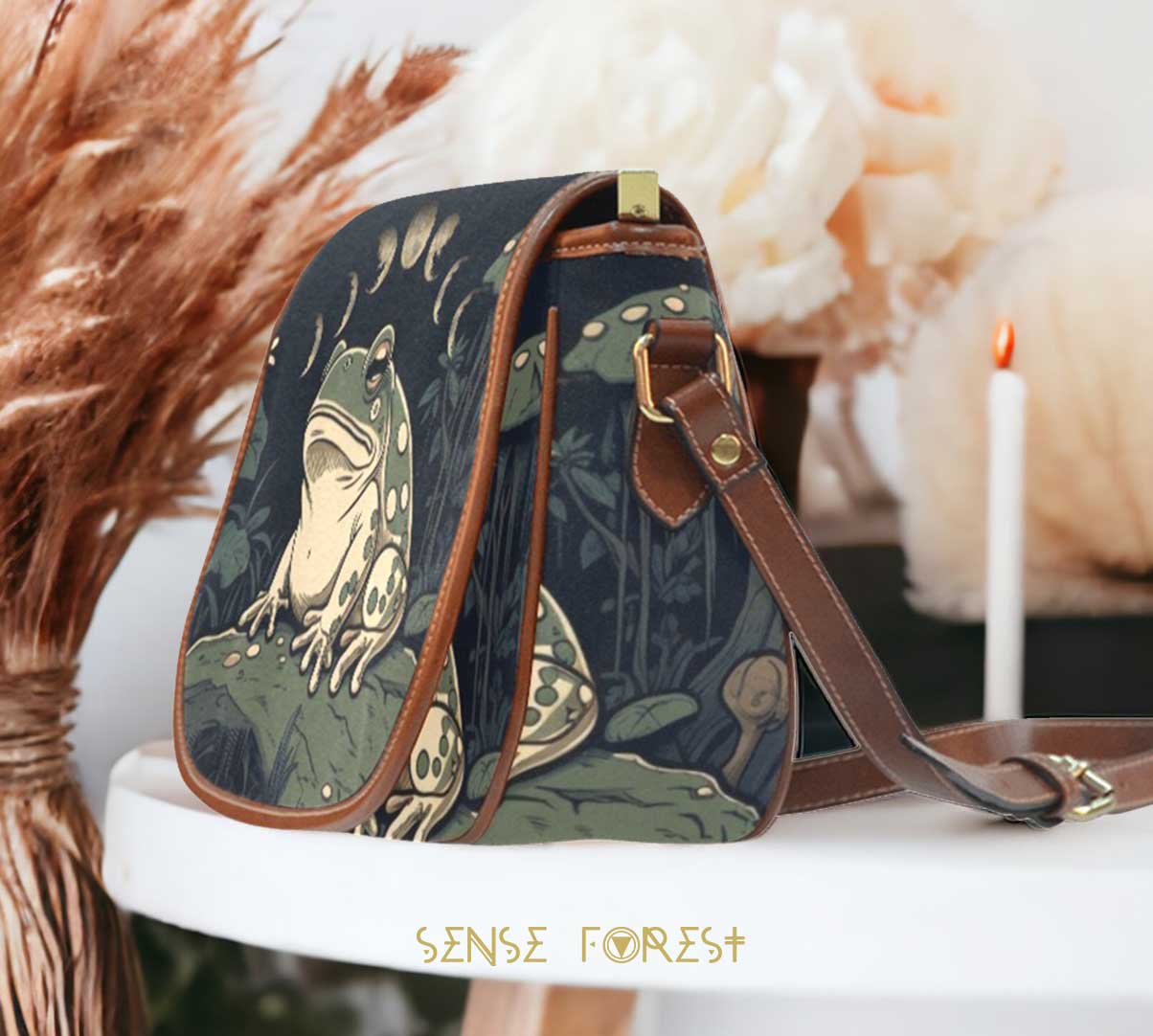 Goblincore Green Forest Frog Canvas Saddle Bag | Sense Forest