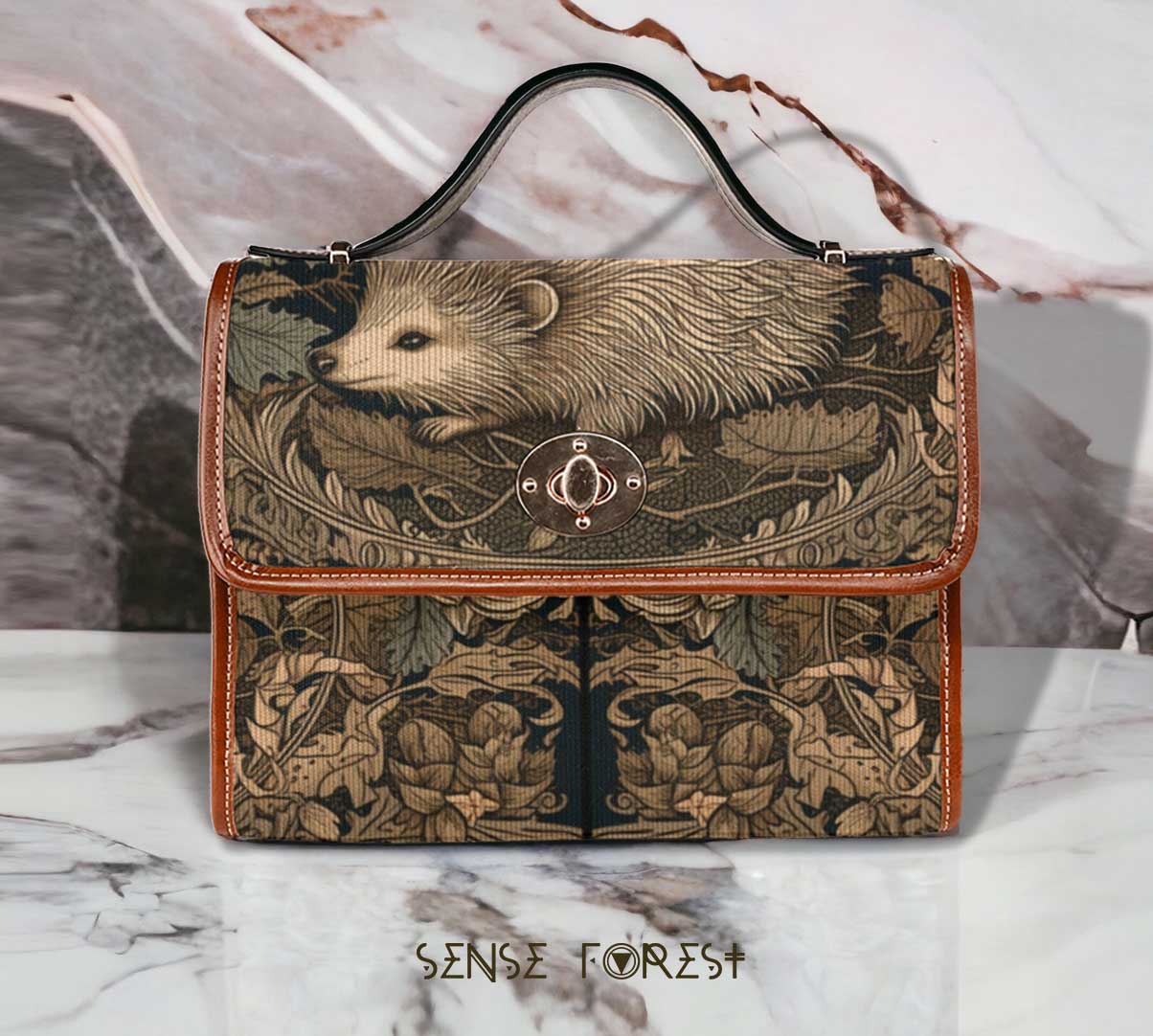 Brown hedgehog canvas satchel bag