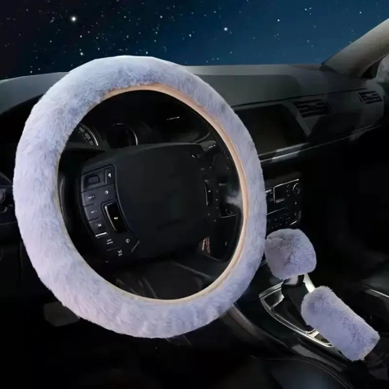 Kawaii Furry Car Steering Wheel Cover 3 Pcs Set - sense forest