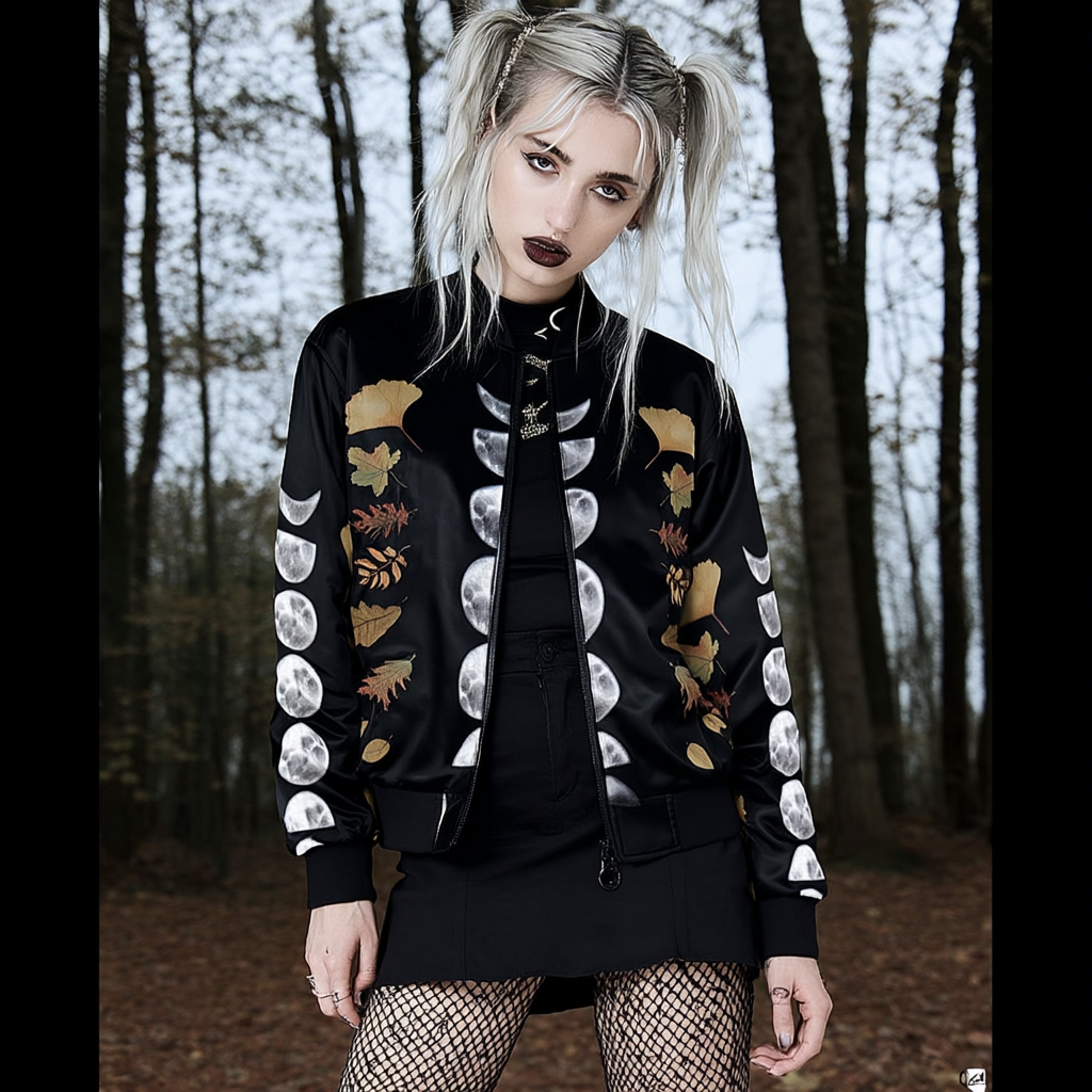 Moon Phase Fall magic Women Bomber Jacket