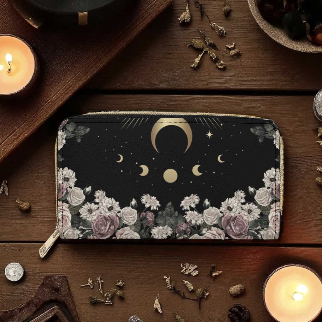 Cottagecore Pale Rose Moon Purse Canvas Satchel Bag