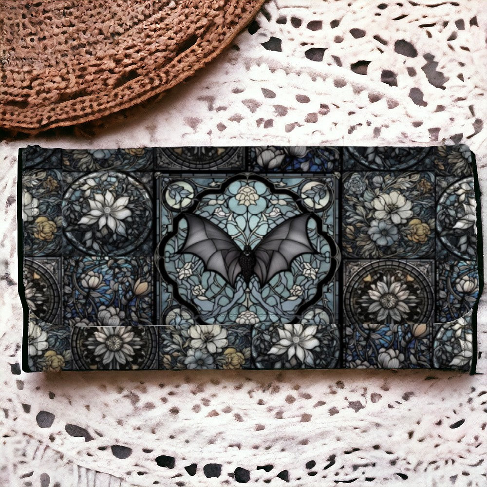 Medieval Goth Stained Glass Bat Trifold Wallet | Sense Forest