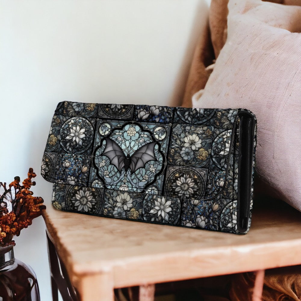 Medieval Goth Stained Glass Bat Trifold Wallet | Sense Forest