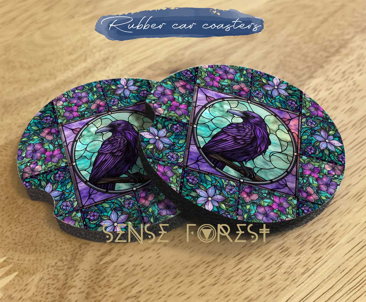 Gothic Raven Stained glass Car Seat Cover Set