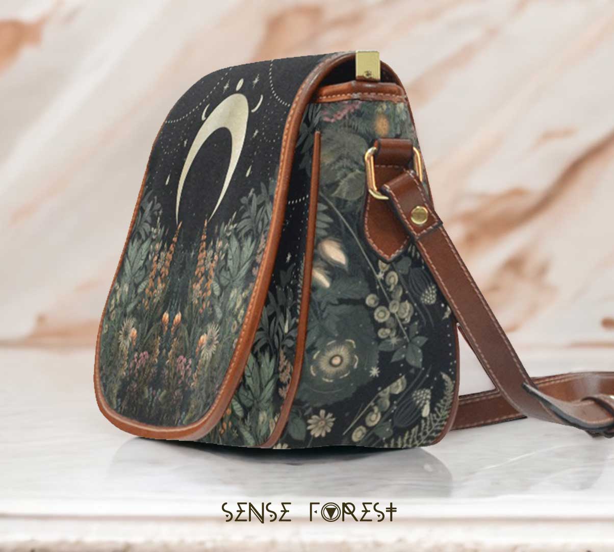 Lush Forest Moon Phase Witchy Canvas Saddle Bag | Sense Forest