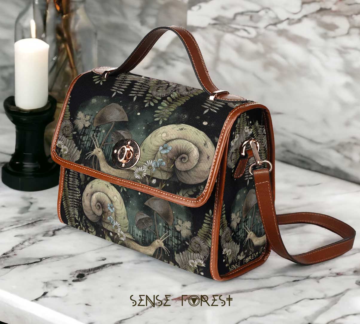 Snail forest canvas satchel bag