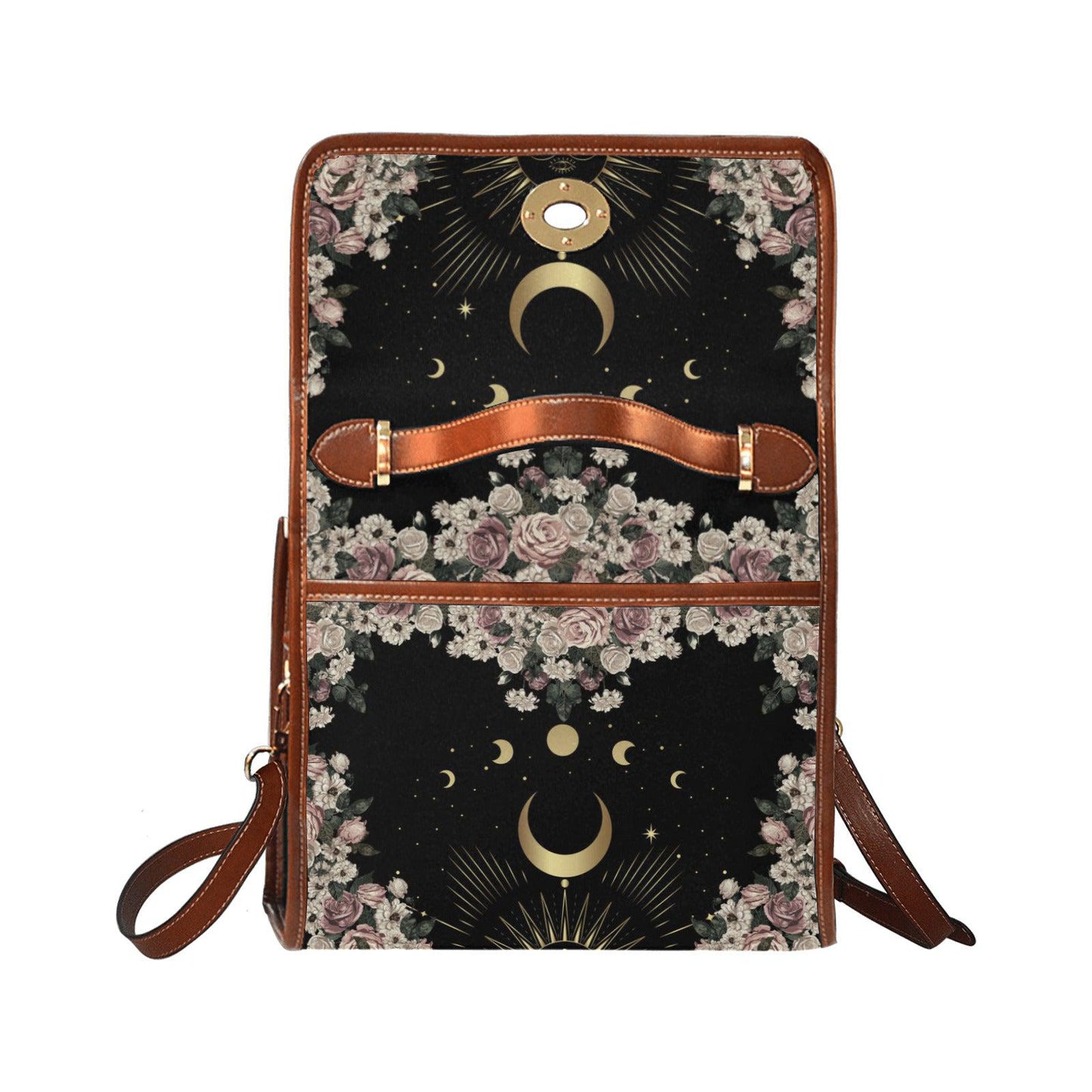 a trending boxy rose moon boho witchy cottagecore canvas satchel bag by sense forest