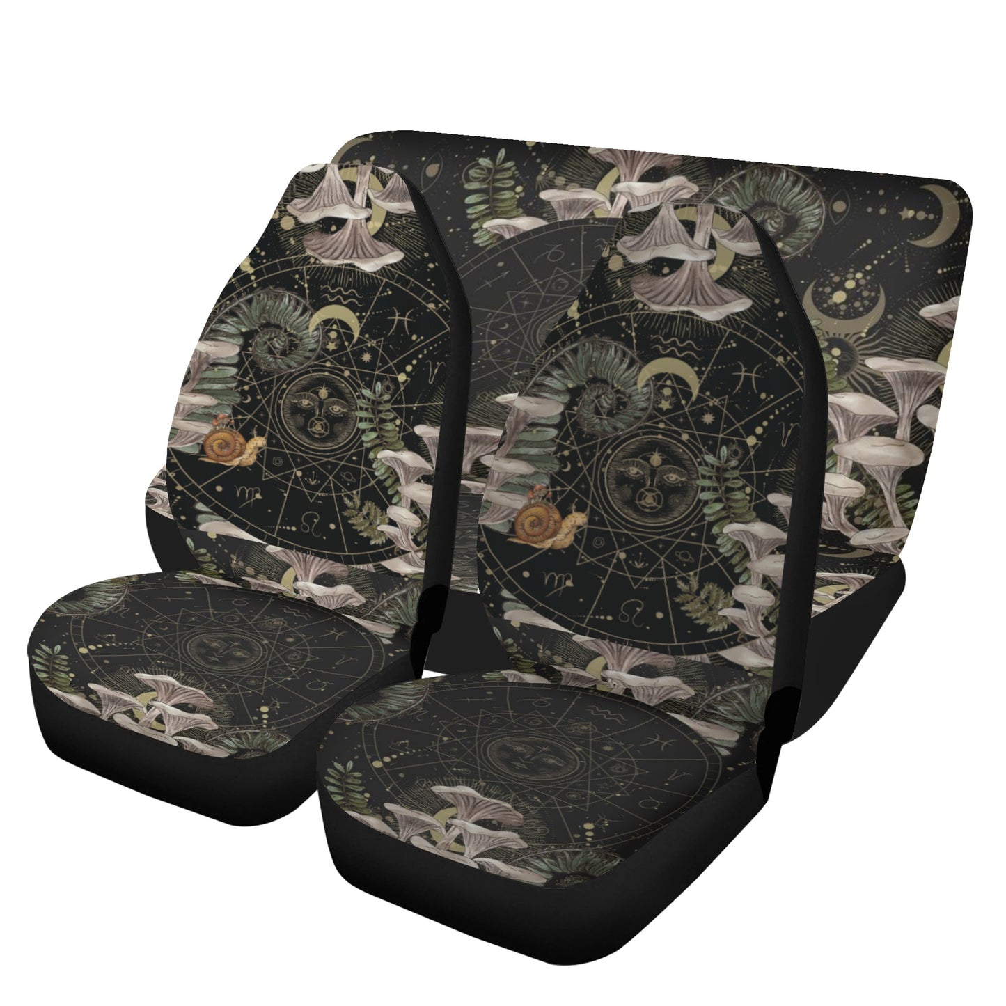 witchy cottagecore mushroom fern moon zodiac car seat cover front and back