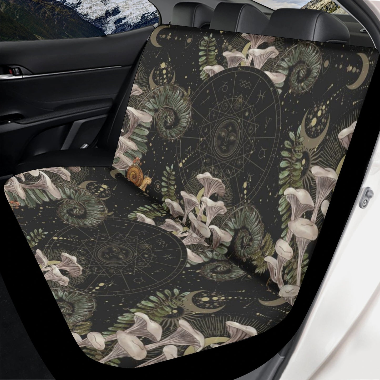 zodiac forest moon phase mushroom fern back car seat cover