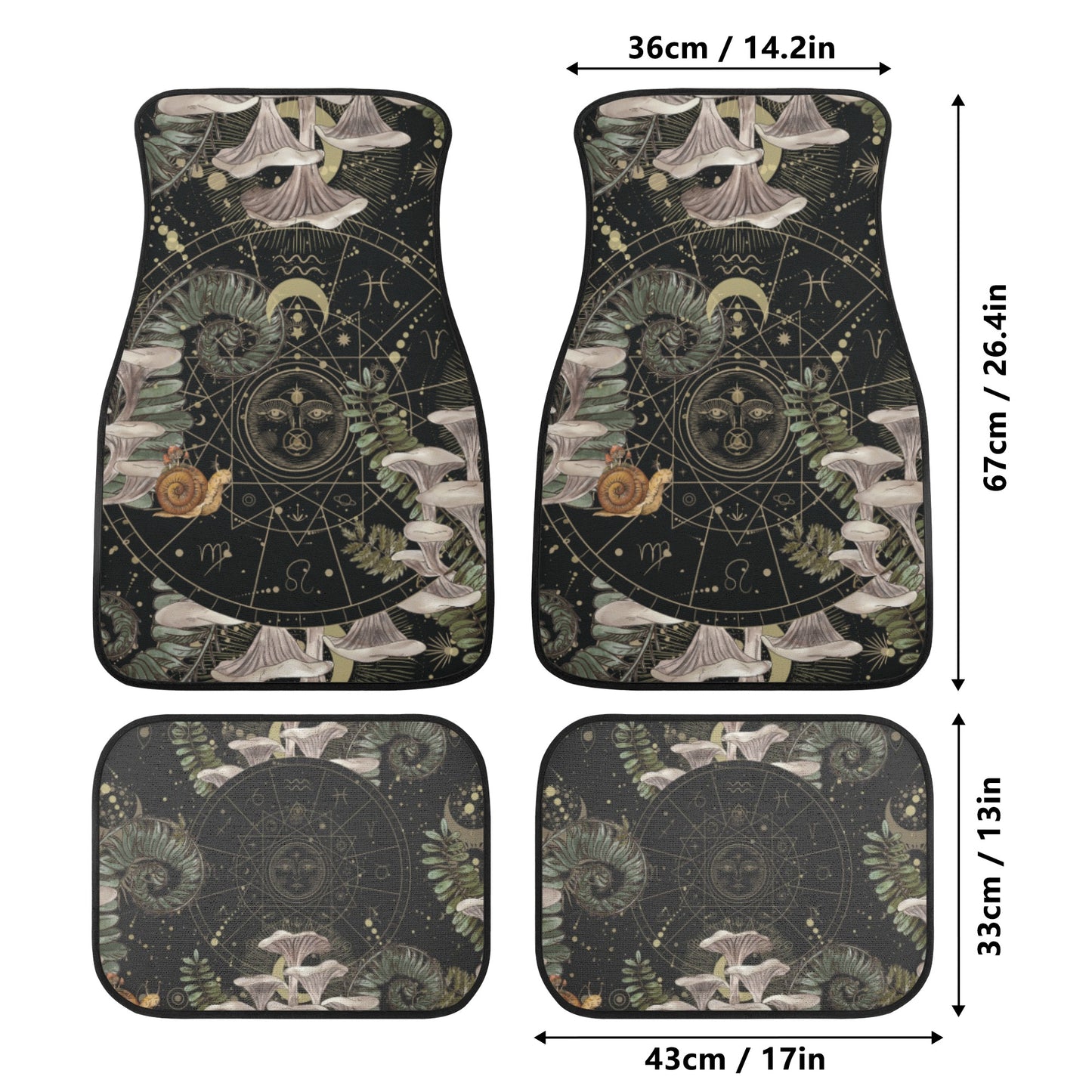 Oyster Mushroom Astrology Back and Front Car Floor Mats