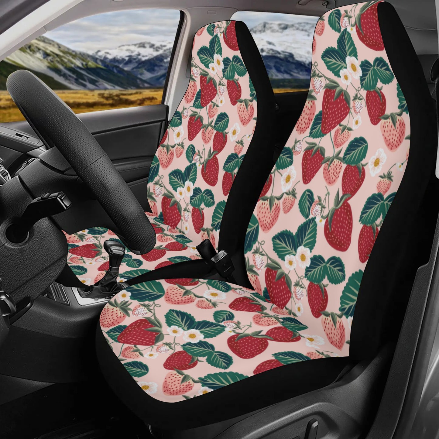 Pink strawberry Car Seat Cover Set