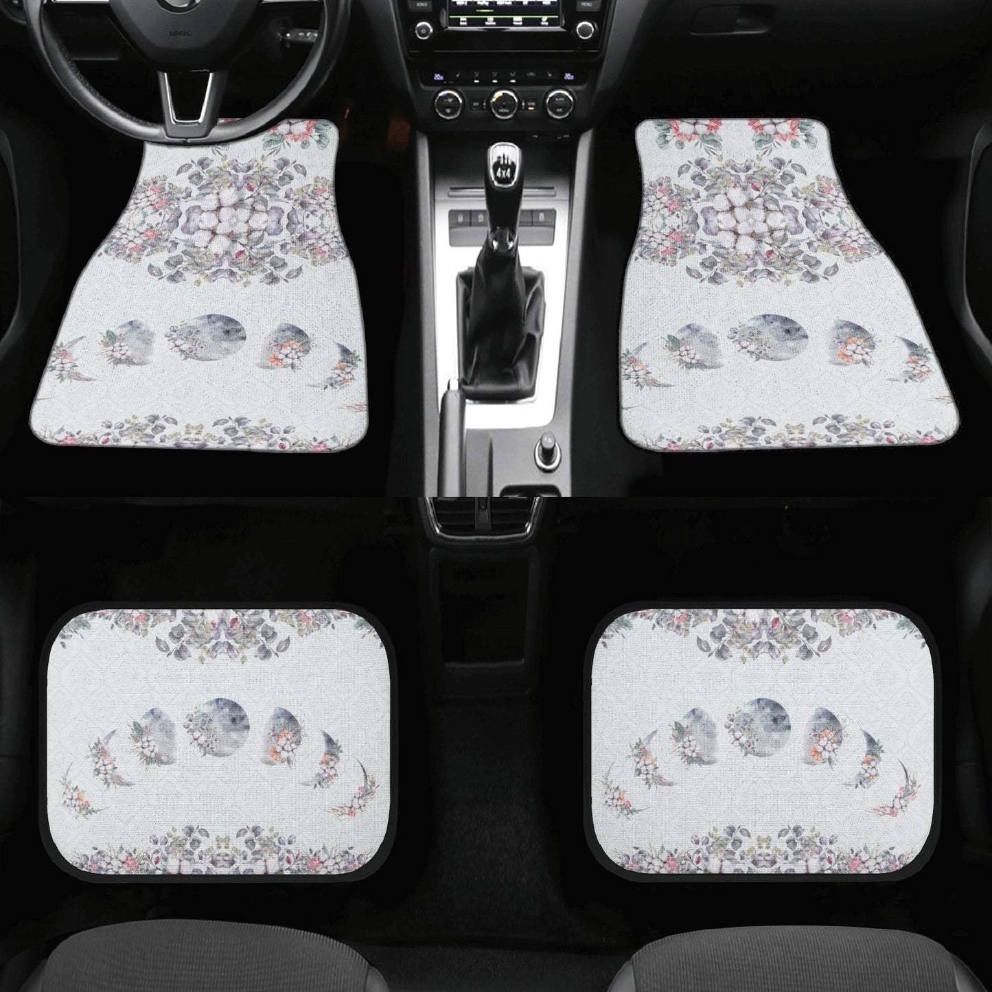 Green Witch Floral Moon Back and Front Car Floor Mats