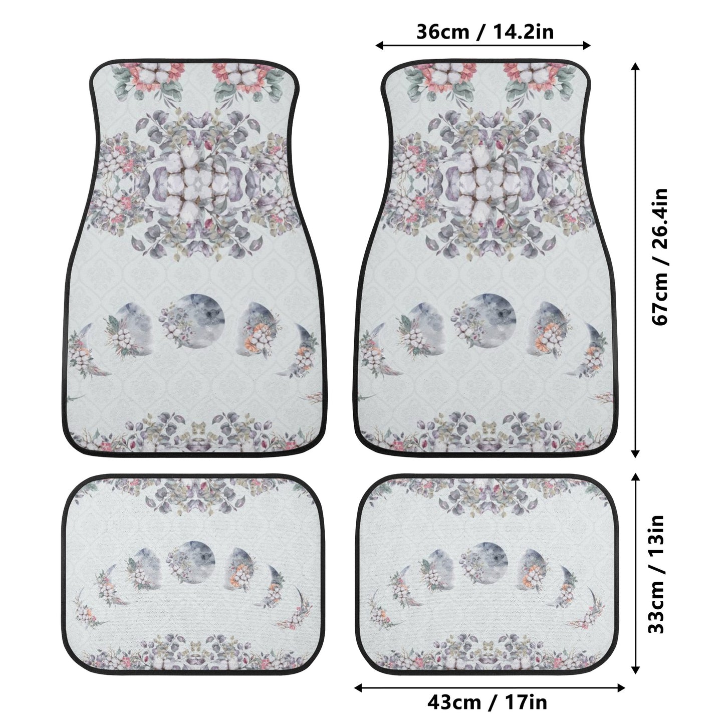 Green Witch Floral Moon Back and Front Car Floor Mats