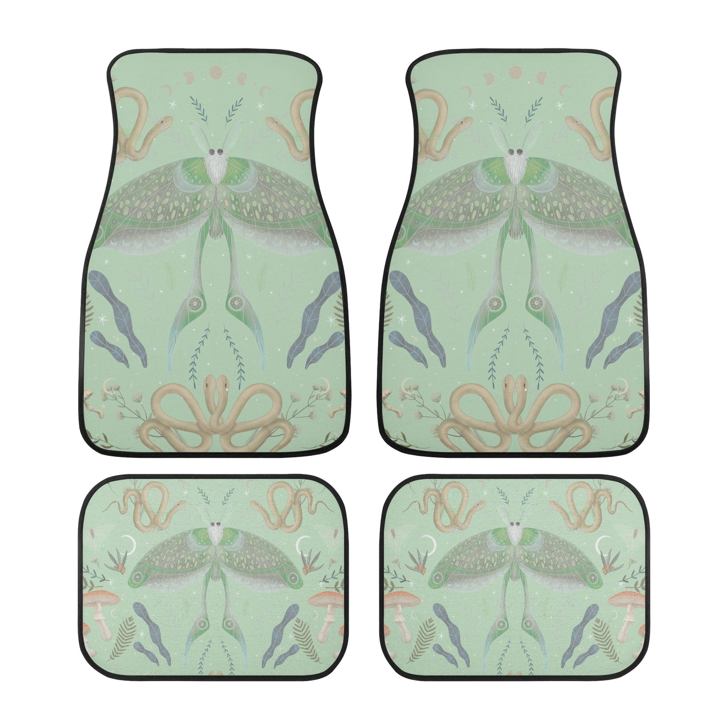Luna Moth Mint Back and Front Car Floor Mats