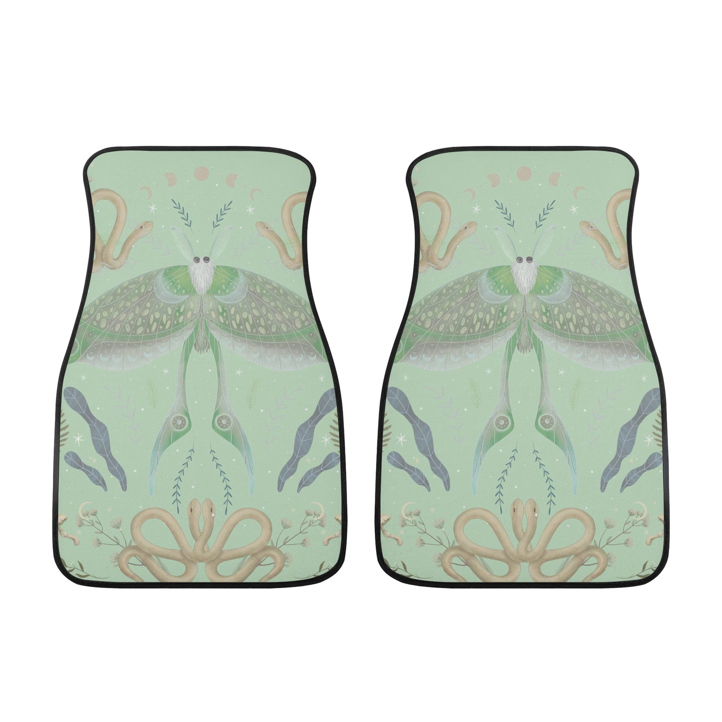 Luna Moth Mint Back and Front Car Floor Mats