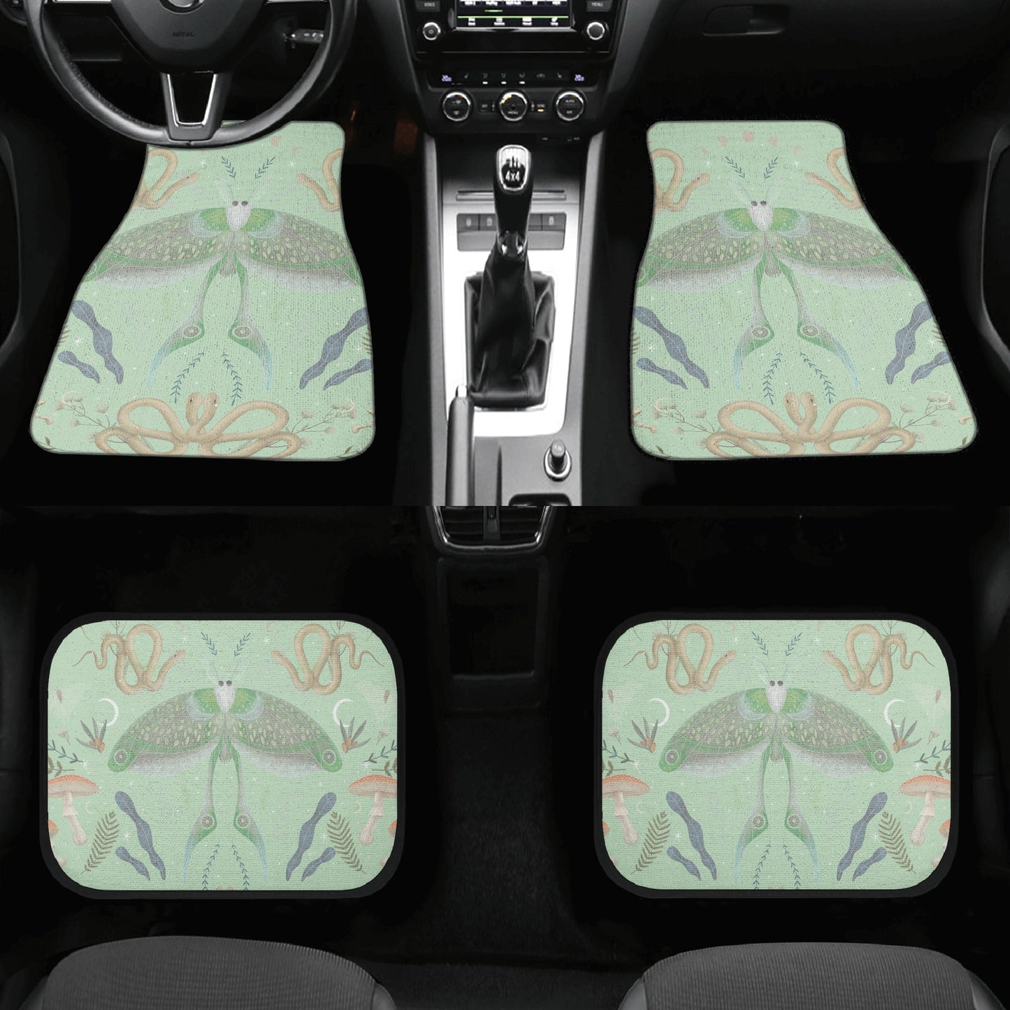 Luna Moth Mint Back and Front Car Floor Mats