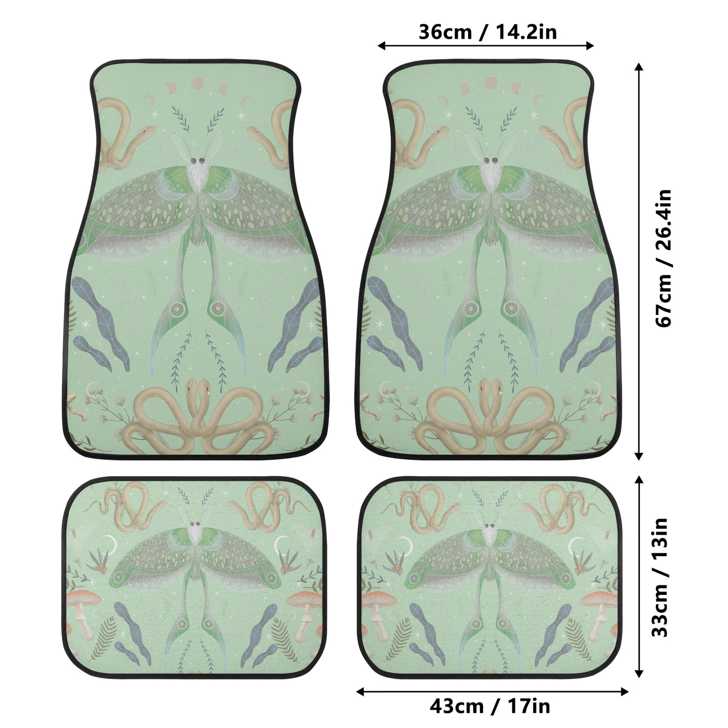 Luna Moth Mint Back and Front Car Floor Mats