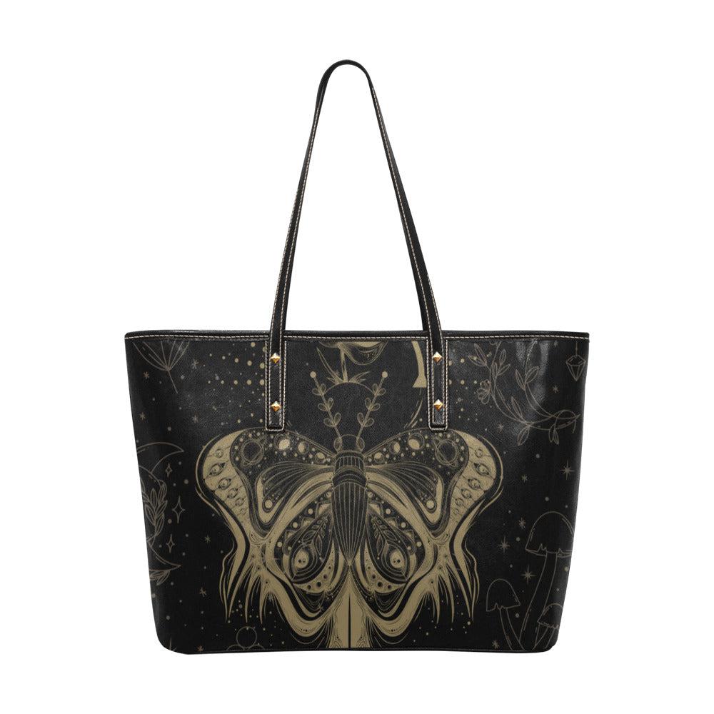 Lotus moth Witch Vegan leather zip tote Bag