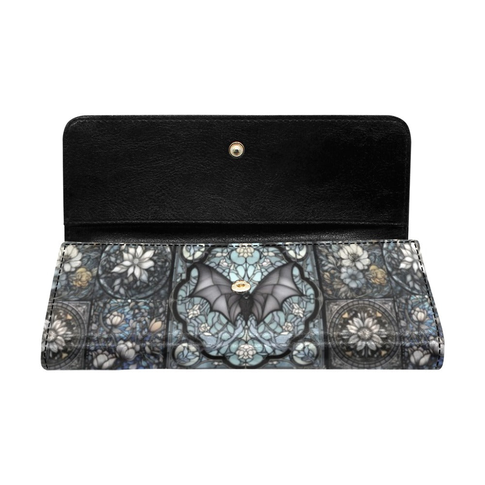 Medieval Goth Stained Glass Bat Trifold Wallet | Sense Forest
