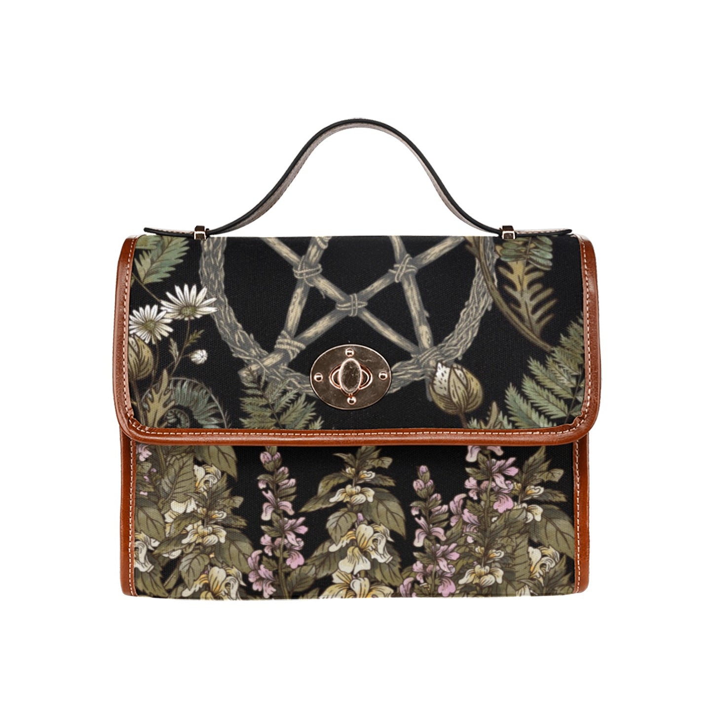 a Forest witch Fern Pentagram cottagecore Canvas satchel bag by senes forest