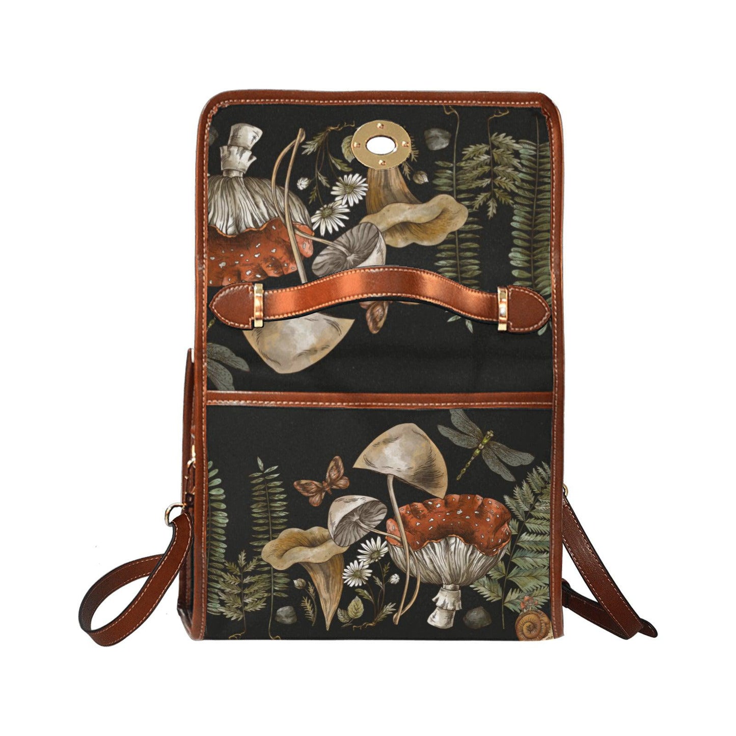 a boxy mushroom fern forest canvas satchel bag for mushroom forager, most popular satchel bag by sense forest