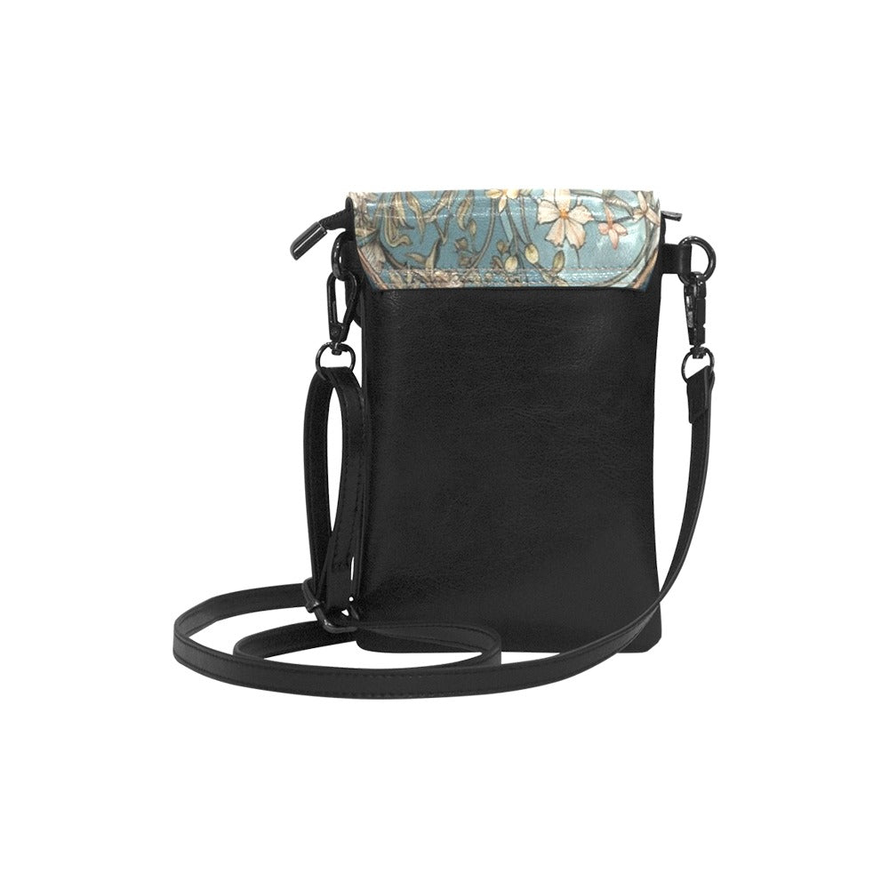 Teal green floral Vegan leather phone purse