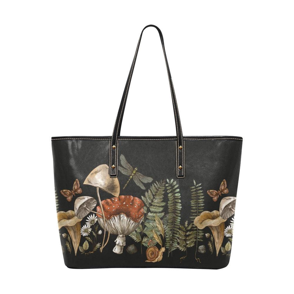 Forest Witch Magic mushroom Fern Vegan Leather Zip Tote Bag