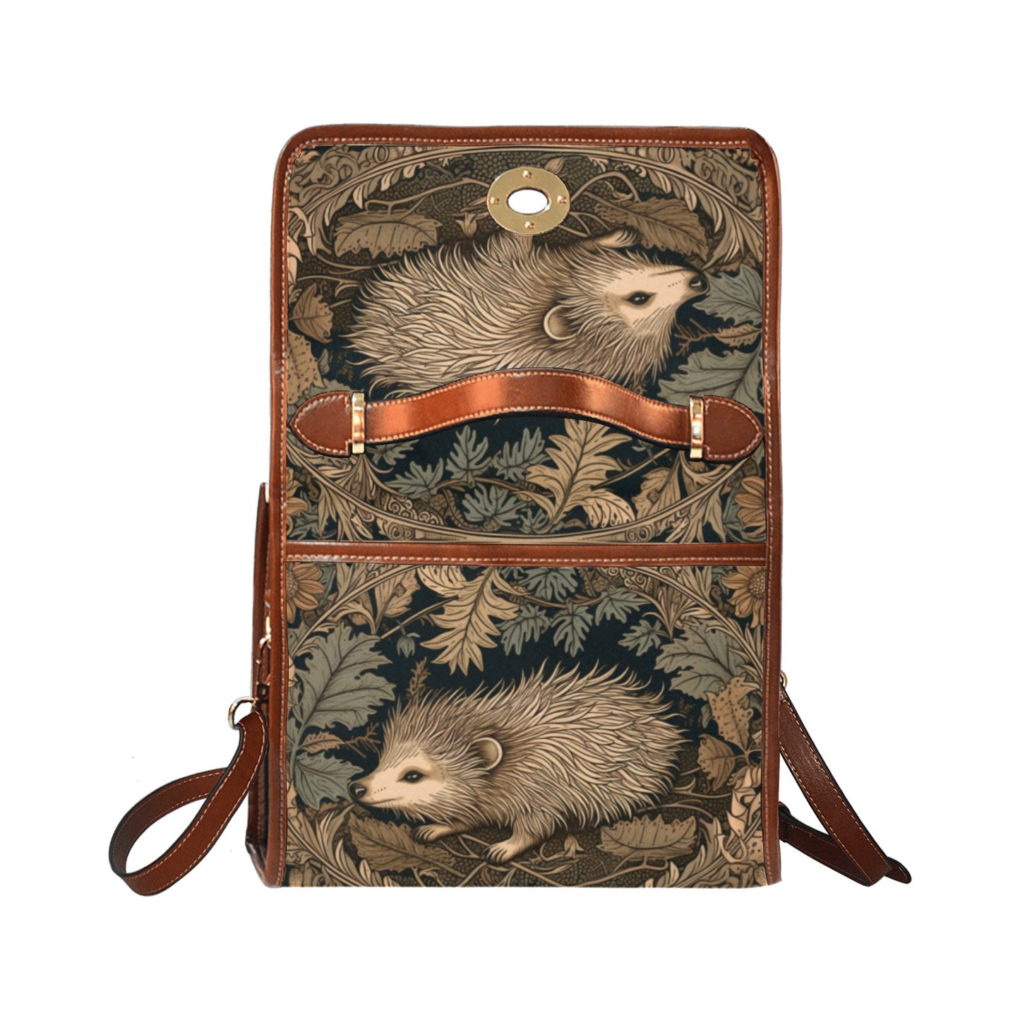 Brown hedgehog canvas satchel bag