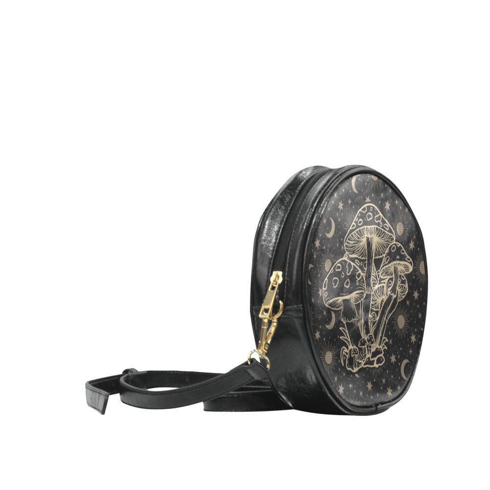 Magic mushroom celestial round drum crossbody witch Bag