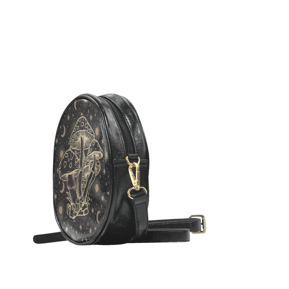 Magic mushroom celestial round drum crossbody witch Bag