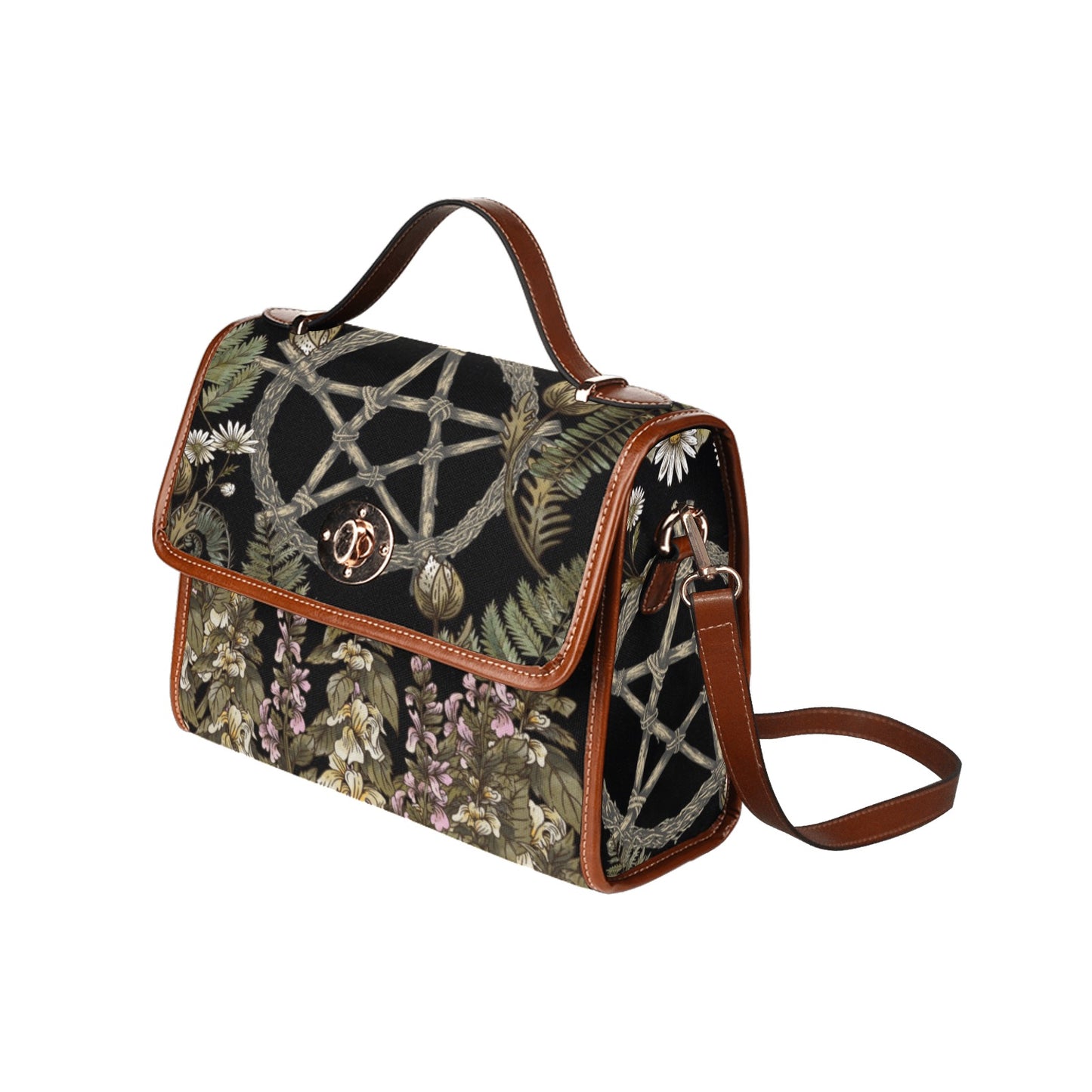 a Forest witch Fern Pentagram cottagecore Canvas satchel bag by senes forest