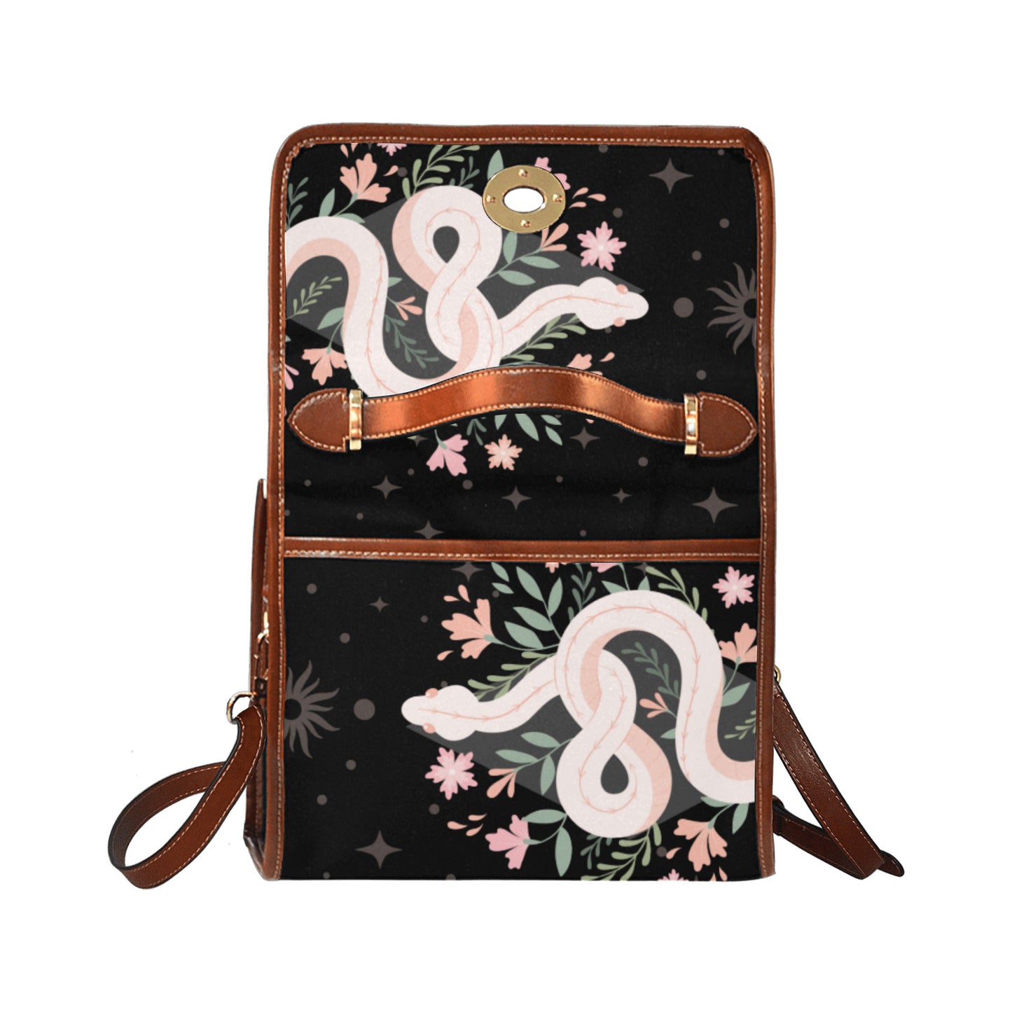 black witchy Boho Floral Snake Witchy Canvas Satchel Bag