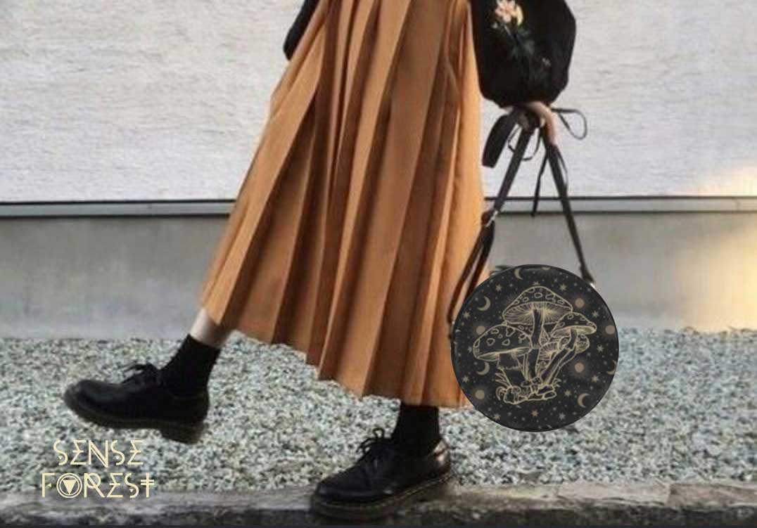Magic mushroom celestial round drum crossbody witch Bag