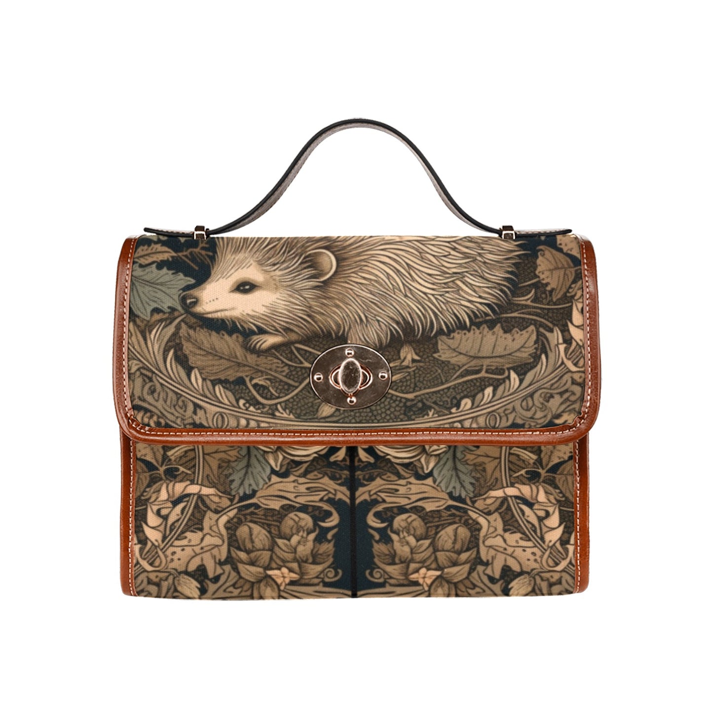 Brown hedgehog canvas satchel bag