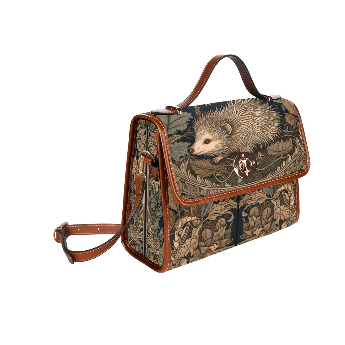 Brown hedgehog canvas satchel bag