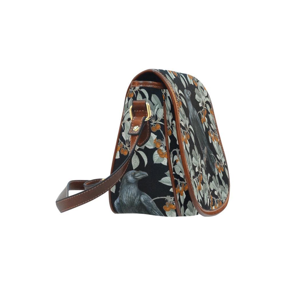Cottagecore Cherry Bush Crow Canvas Saddle Bag | Sense Forest