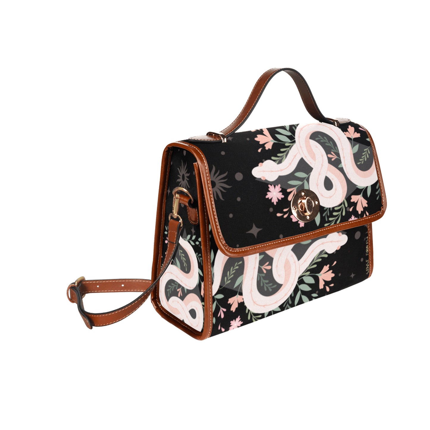 black witchy Boho Floral Snake Witchy Canvas Satchel Bag