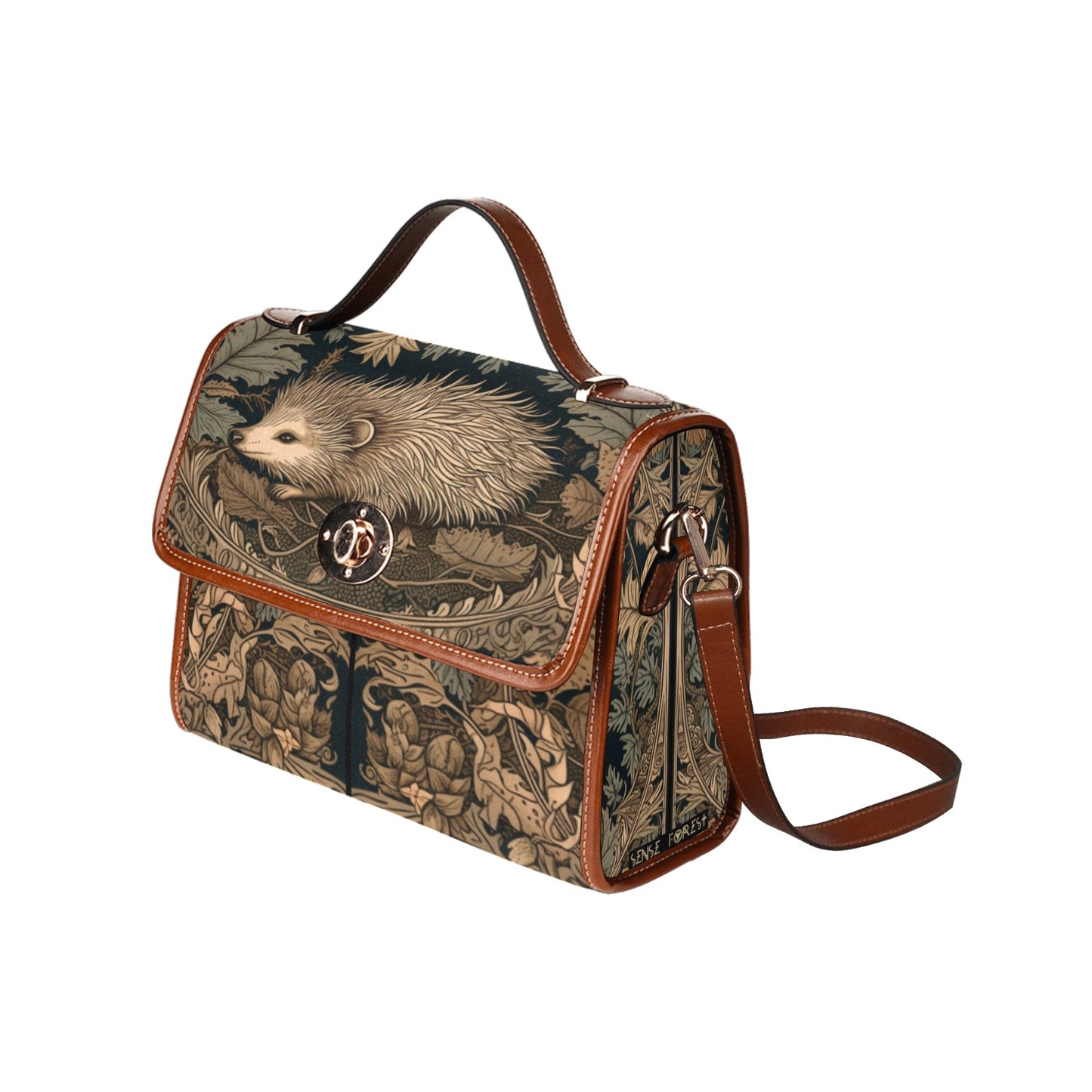 Brown hedgehog canvas satchel bag