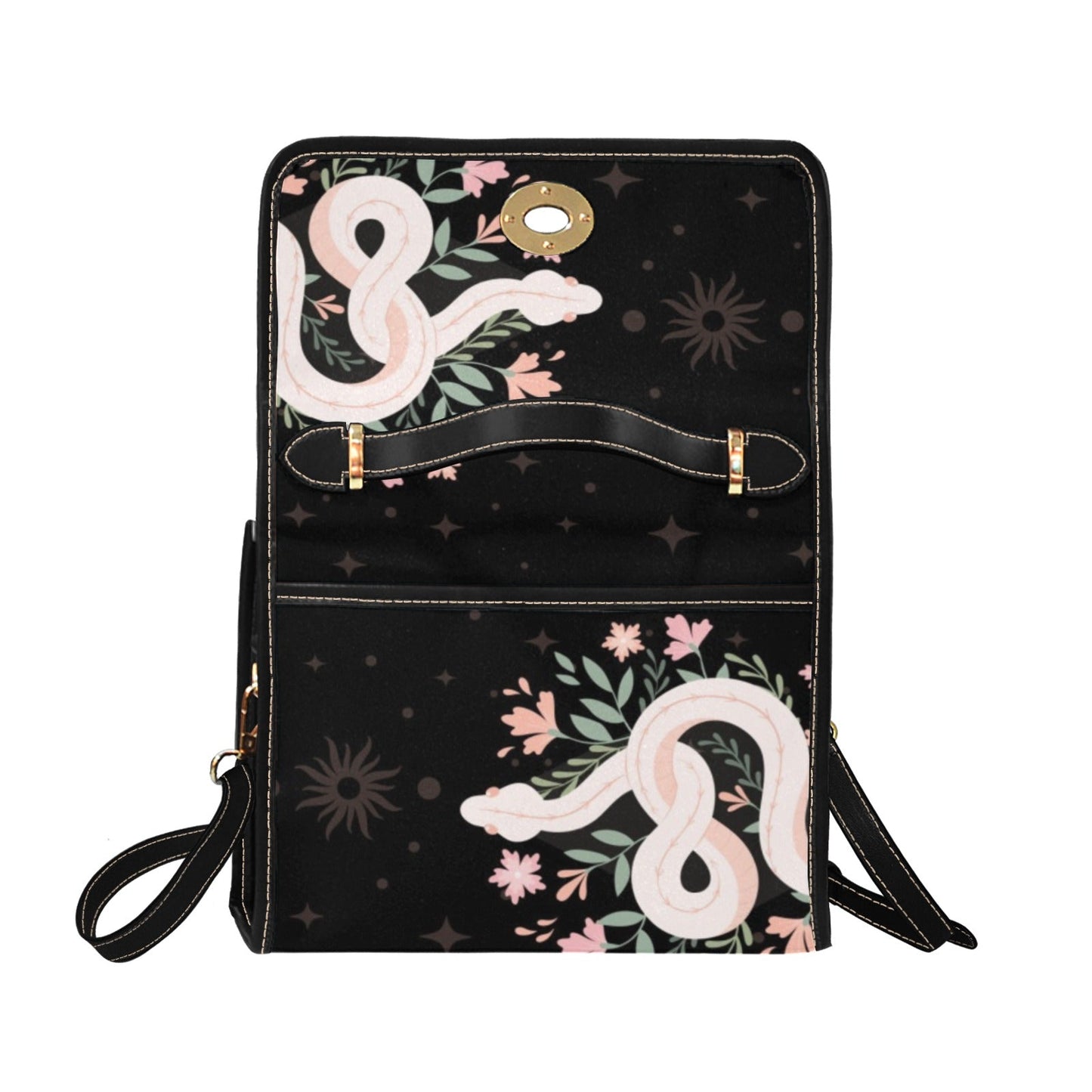 BLACK BOHO SNAKE CANVAS SATCHEL BAG - sense forest