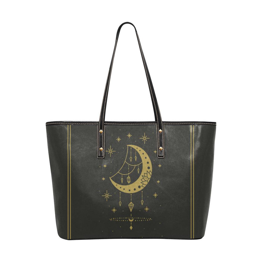 Boho Moon phase Vegan leather zip tote Bag - sense forest