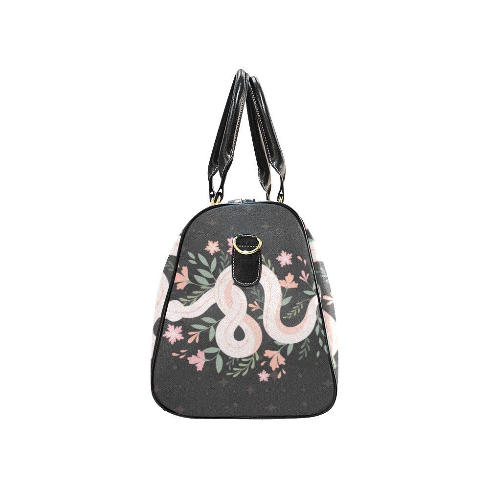 Boho snake small duffle Travel Bag Black - sense forest