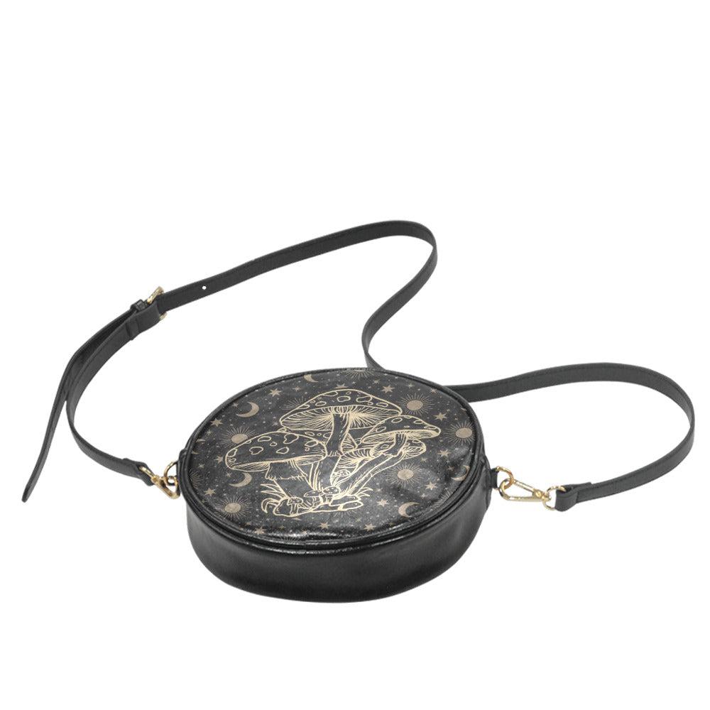 Magic mushroom celestial round drum crossbody witch Bag