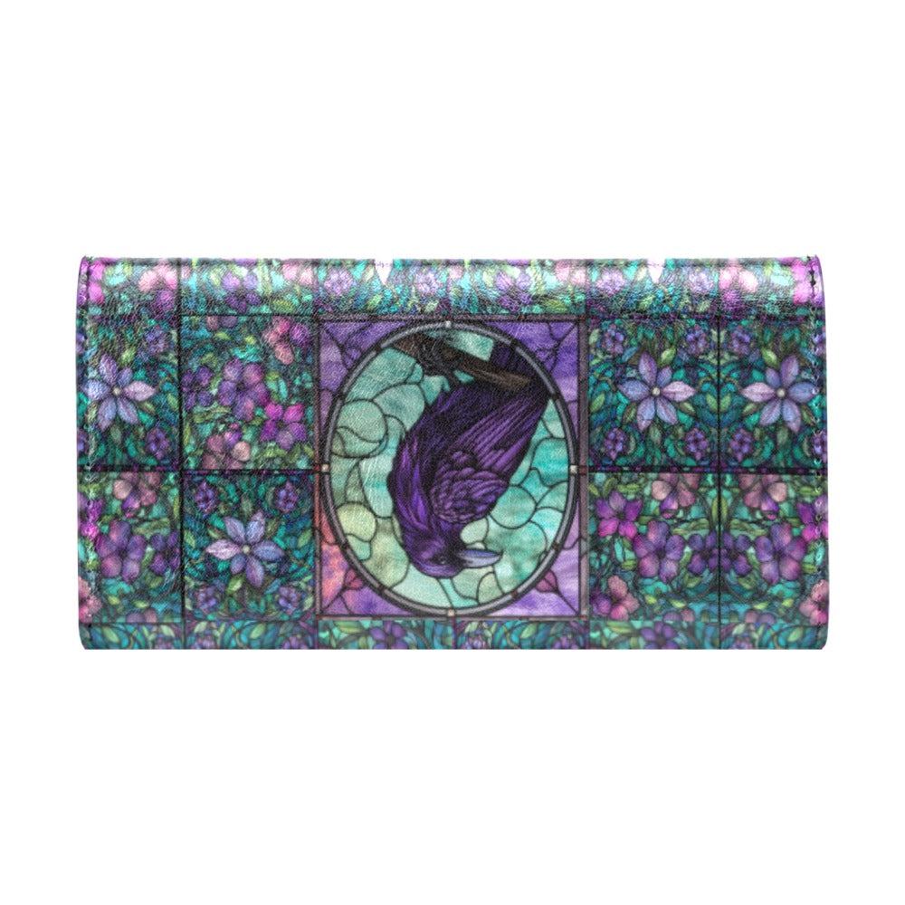 Medieval Goth Stained Glass Crow Trifold Wallet | Sense Forest