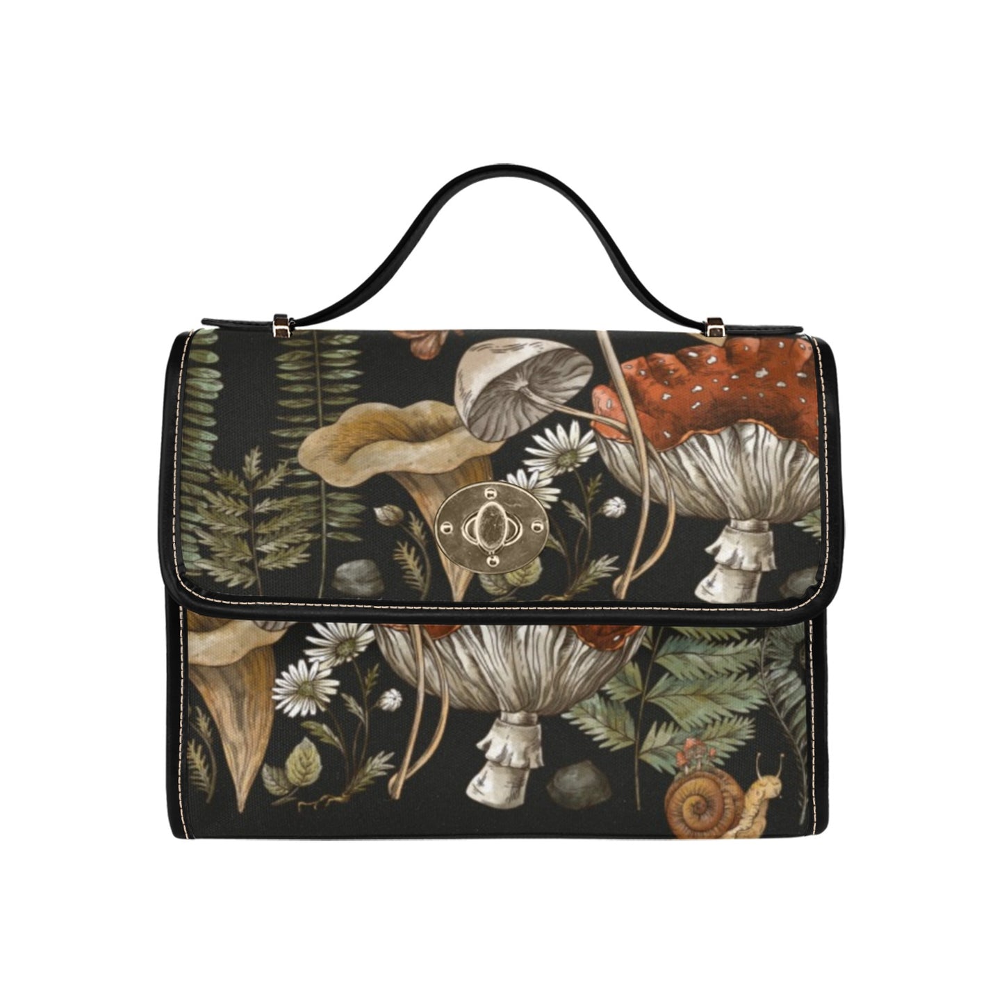 BLACK FOREST WITCH COTTAGECORE MAGIC MUSHROOM CANVAS SATCHEL BAG sense forest