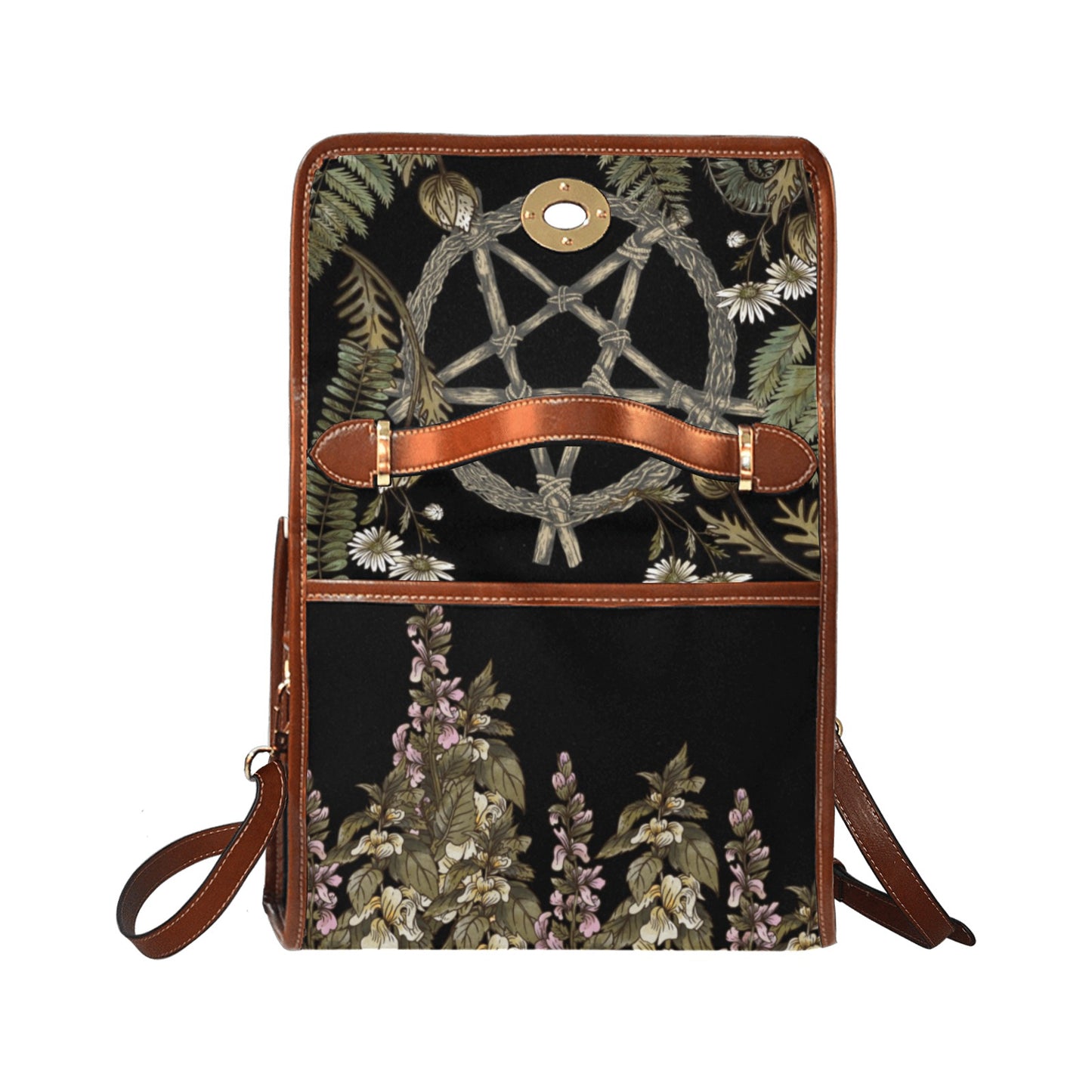 a Forest witch Fern Pentagram cottagecore Canvas satchel bag by senes forest