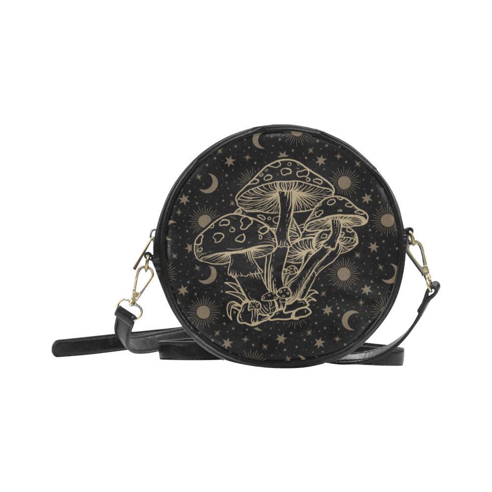 Magic mushroom celestial round drum crossbody witch Bag