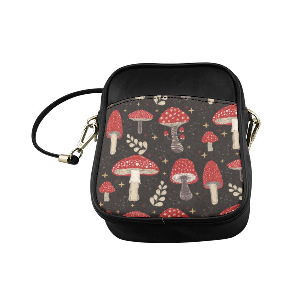 Cute amanita magic mushroom vegan leather mini sling bag