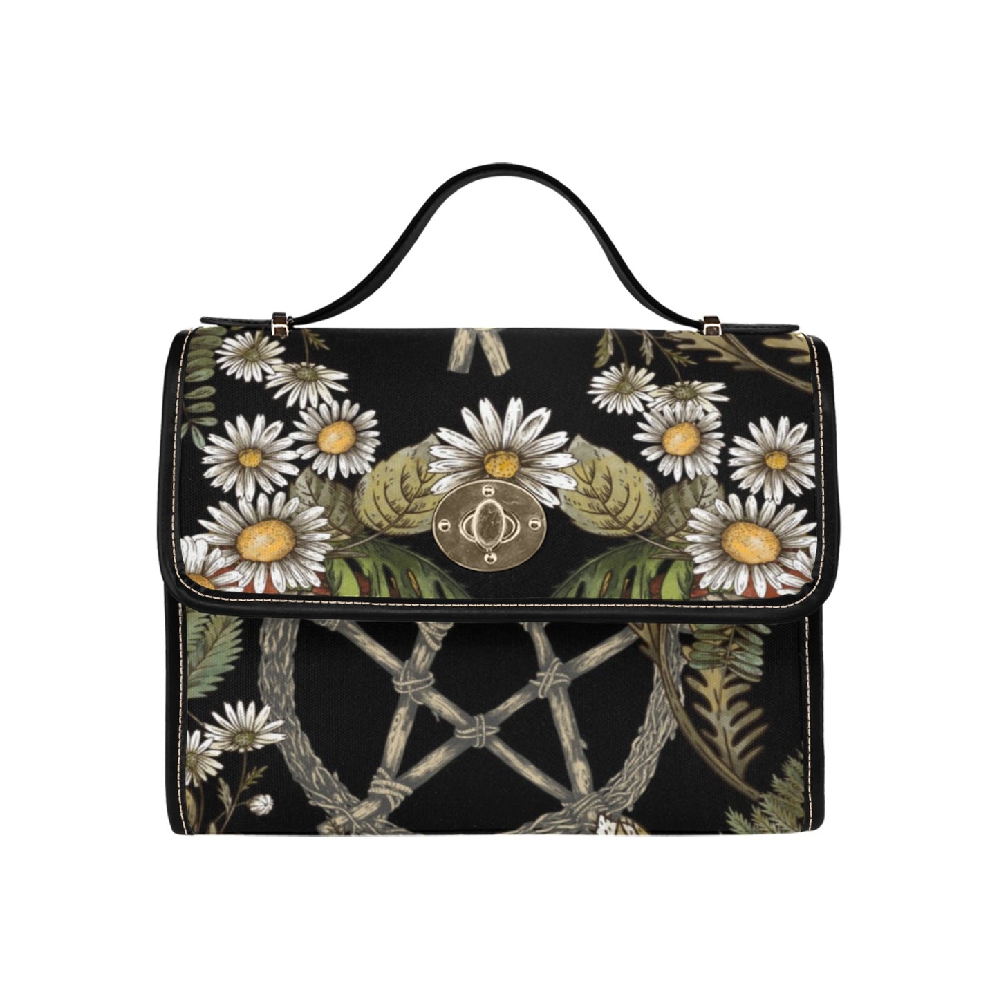 Black Forest Pentagram Daisy cottagecore Canvas Satchel Bag